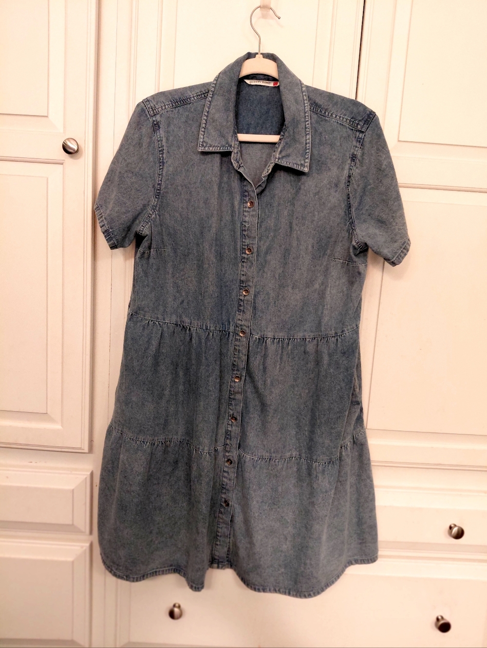 Denim Tiered Short-Sleeve Dress - Light Blue